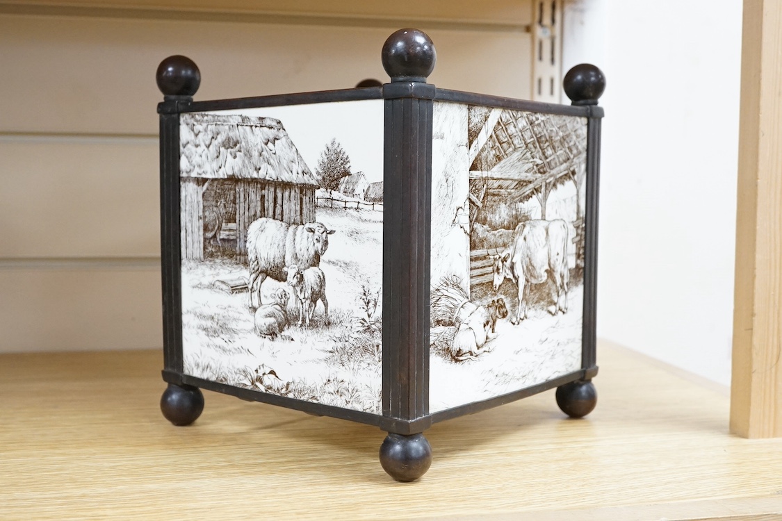 William Wise for Mintons, a tiled planter or jardiniere, brass-framed, 21cm high. Condition - good